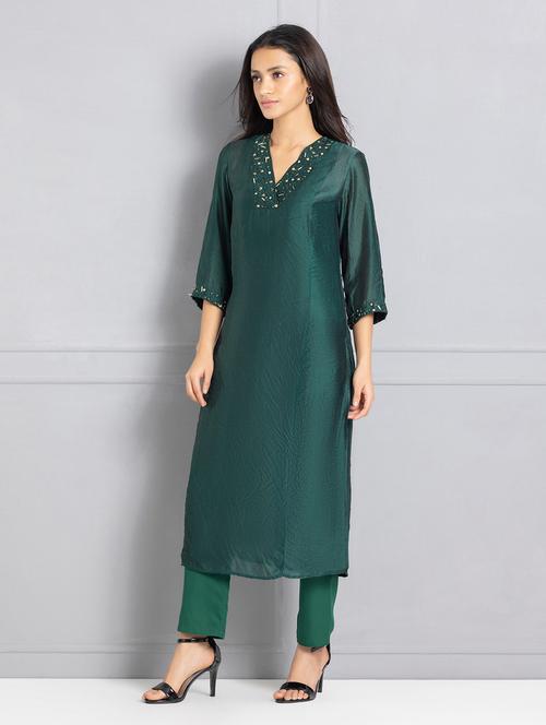 women three quarter sleeve straight kurta - 21630530 - Very Small Image - 1