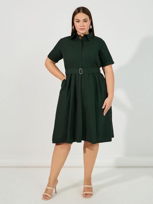 women green solid short sleeve a-line dress - 21631995 - Very Small Image - 1