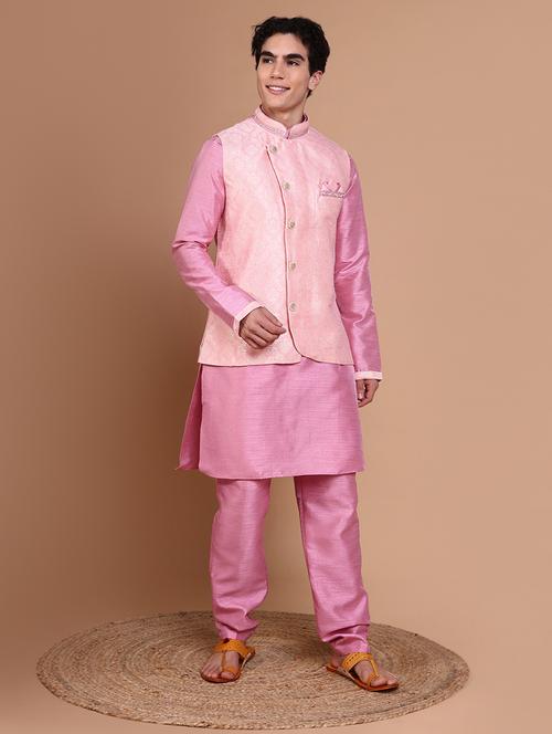 men mandarin neck kurta pyjama with jacket ethnic wear set - 21632595 - Very Small Image - 1