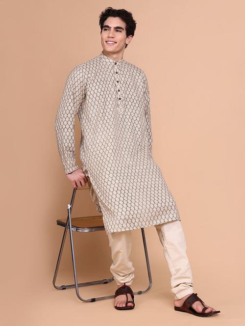 men mandarin neck kurta with trousers ethnic wear set - 21632599 - Very Small Image - 1