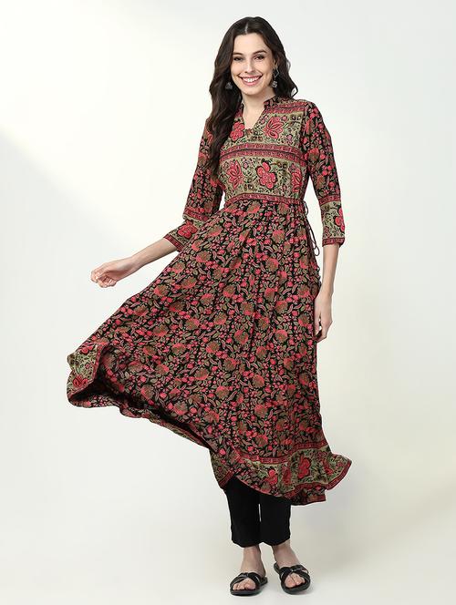 women floral printed three quarter sleeve anarkali kurta - 21632743 - Very Small Image - 1