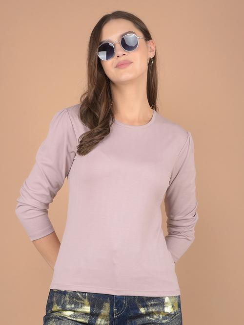 women lavender solid round neck t-shirt - 21632799 - Very Small Image - 1