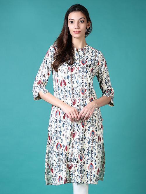 women printed mandarin neck straight kurta - 21634236 - Very Small Image - 1