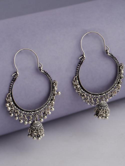 silver oxidised circular shape jhumka earrings - 21635017 - Very Small Image - 1