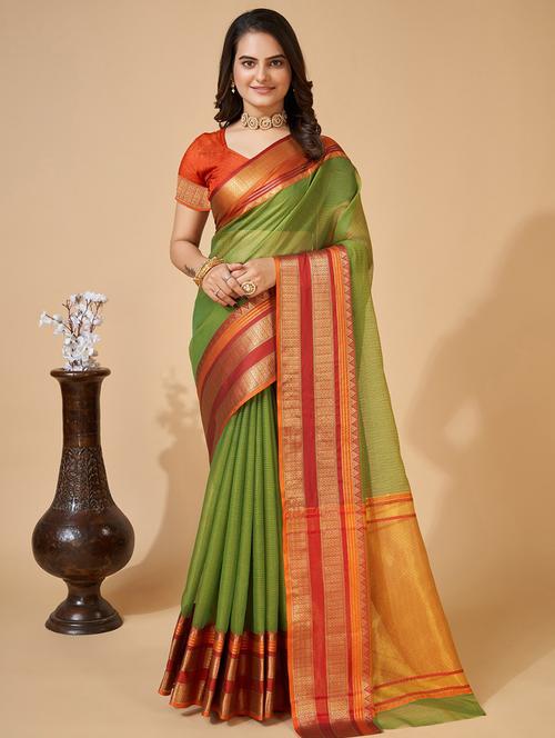 women green kota doria saree with blouse - 21635273 - Very Small Image - 1
