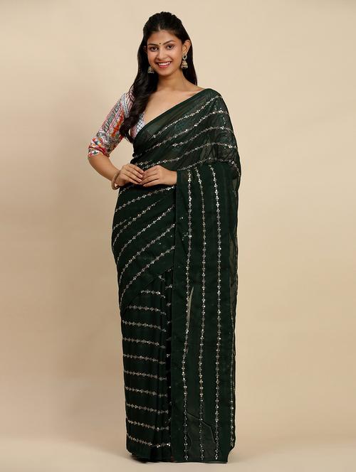 women solid with work embellished saree with blouse - 21635350 - Very Small Image - 1