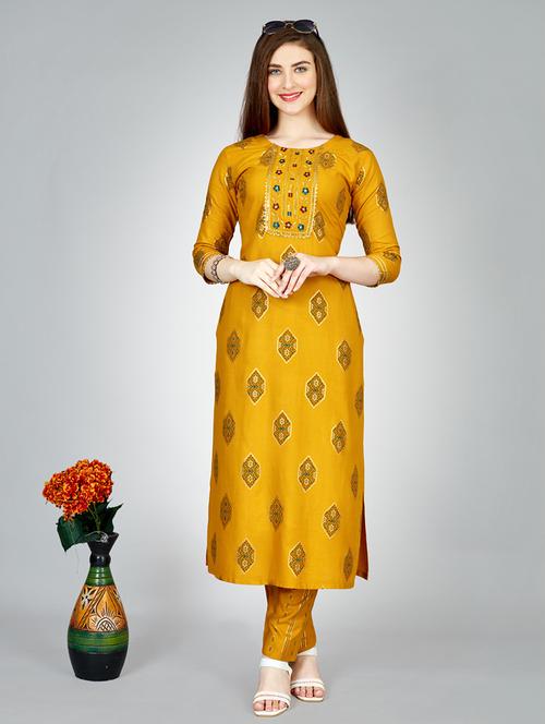 women printed round neck kurta pant set - 21636742 - Very Small Image - 1