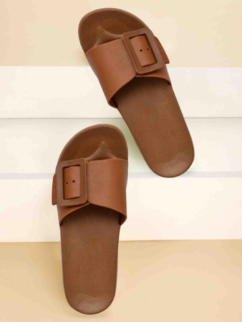 women brown solid slides - 21637768 - Very Small Image - 1