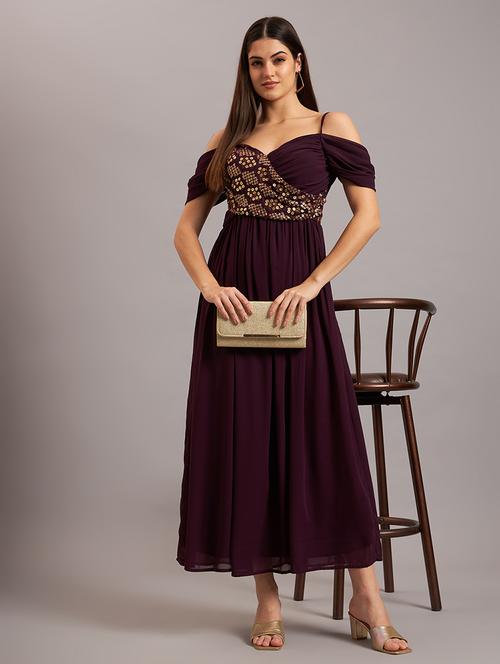 women shoulder strap sequined fit & flare dress - 21638523 - Very Small Image - 1