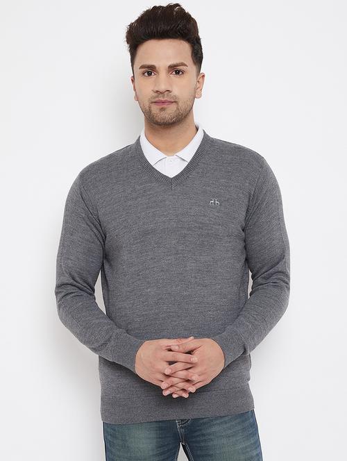 men slim fit solid long sleeve woolen pullover - 21638675 - Very Small Image - 1