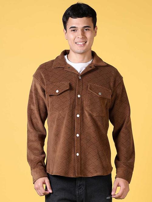 men self design long sleeve shacket - 21639983 - Very Small Image - 1