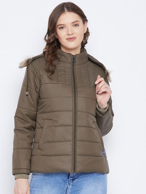women plain hood neck & long sleeve quilted jacket - 21640847 - Very Small Image - 1