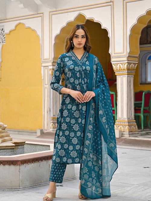 women floral three quarter sleeve suit set - 21641355 - Very Small Image - 1