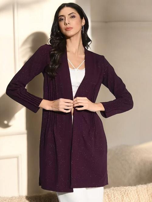 women purple solid long sleeve regular shrug - 21641508 - Very Small Image - 1