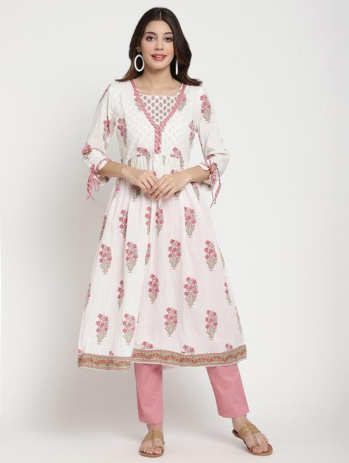 women white floral three quarter sleeve anarkali kurta - 21642022 - Very Small Image - 1