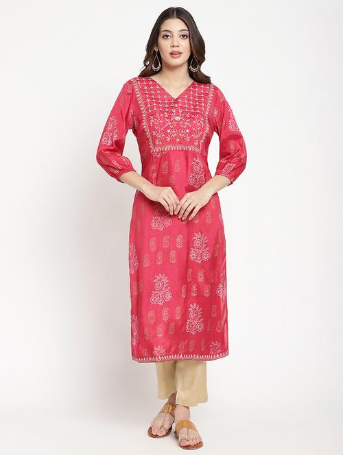 women embroidered three quarter sleeve straight kurta - 21642033 - Very Small Image - 1