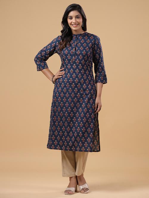 women floral three quarter sleeve straight kurta - 21642037 - Very Small Image - 1