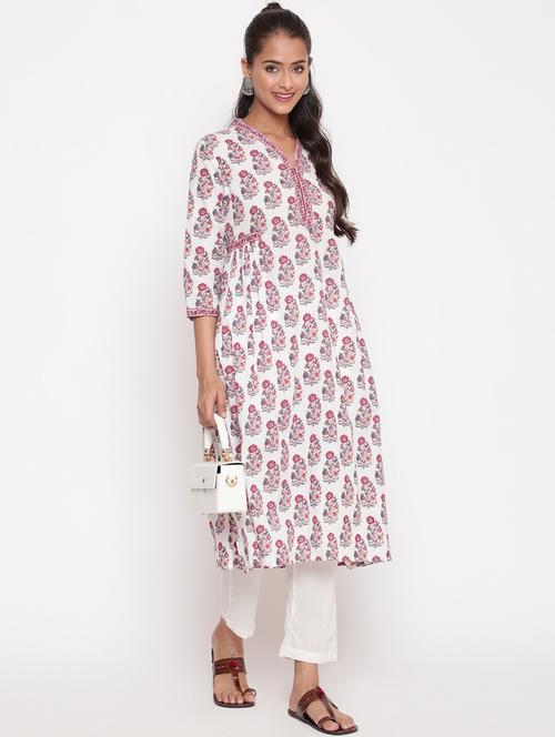 women floral three quarter sleeve a-line kurta - 21642054 - Very Small Image - 1