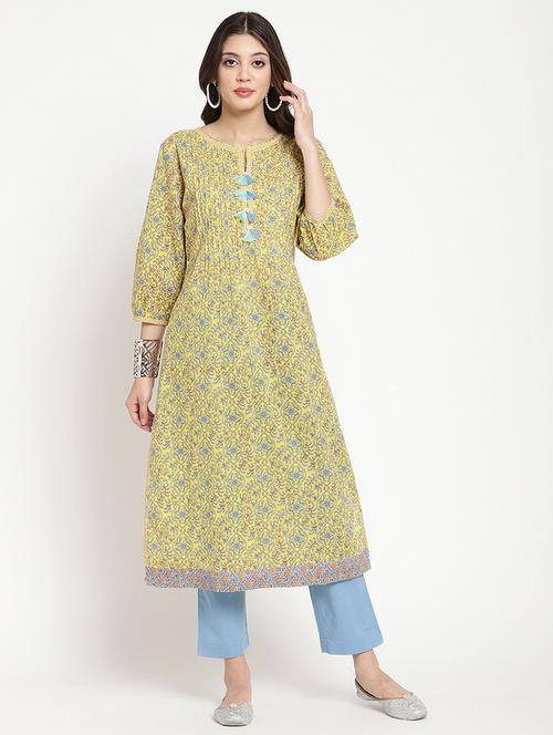 women floral three quarter sleeve a-line kurta - 21642056 - Very Small Image - 1
