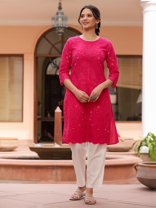 women embroidered three quarter sleeve straight kurta - 21642084 - Very Small Image - 1