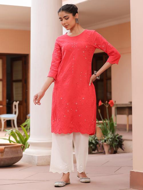 women embroidered three quarter sleeve straight kurta - 21642085 - Very Small Image - 1