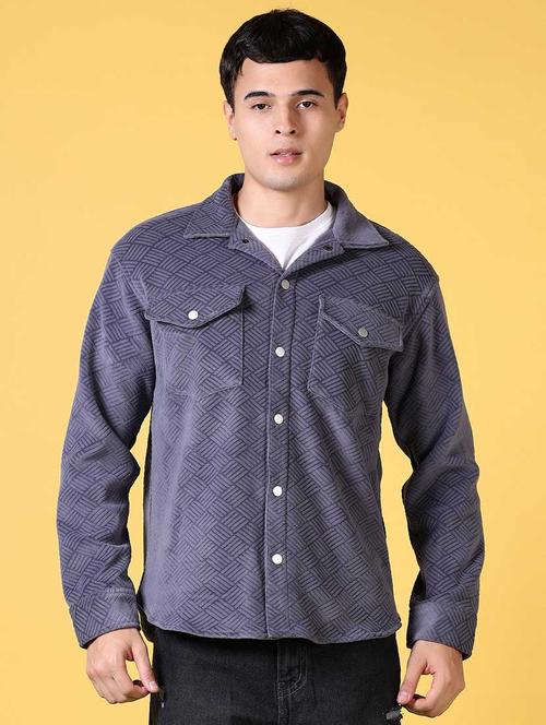 men self design long sleeve shacket - 21642610 - Very Small Image - 1