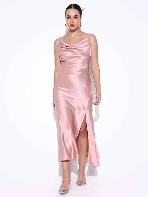 women solid cowl neck a-line dress with side slit - 21643138 - Very Small Image - 1