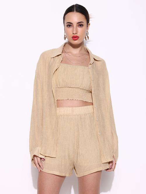 women solid top and shorts with shirt set - 21643296 - Very Small Image - 1