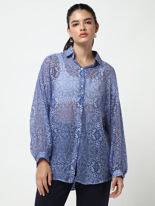 women printed collared oversized shirt - 21643307 - Very Small Image - 1