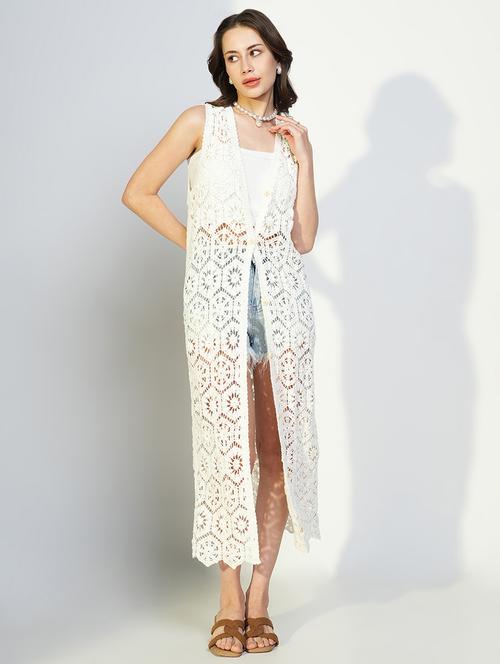 women crochet detailed sleeveless long shrug - 21643326 - Very Small Image - 1