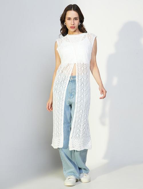 women crochet detailed sleeveless long shrug - 21643340 - Very Small Image - 1