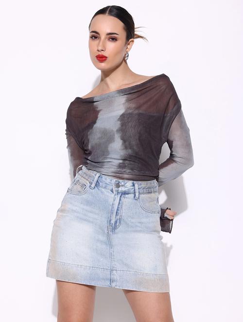 women printed off shoulder long sleeves top - 21643408 - Very Small Image - 1