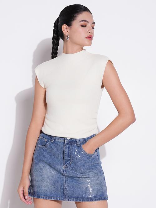 women solid mock neck sleeveless regular top - 21643452 - Very Small Image - 1