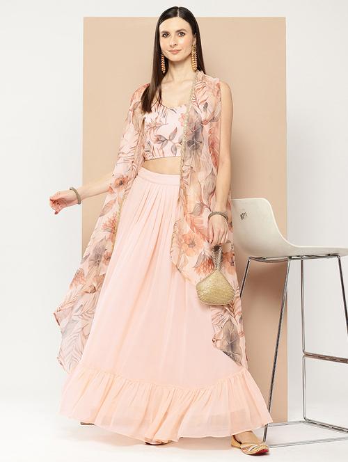 women peach floral printed fusion set - 21643582 - Very Small Image - 1
