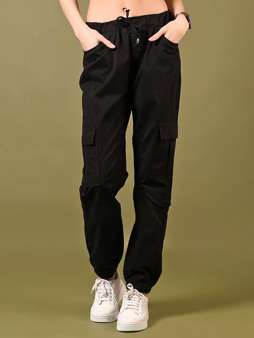 women black solid mid rise cargo - 21644129 - Very Small Image - 1
