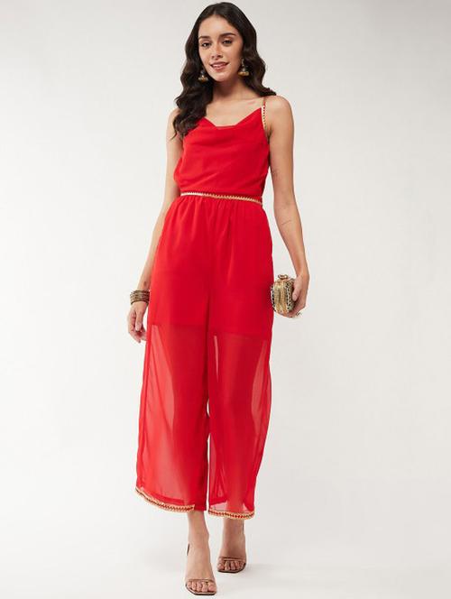 women red solid sleeveless fusion jumpsuit - 21644586 - Very Small Image - 1