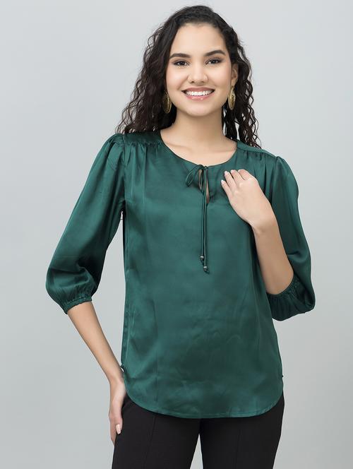 women green solid tie-up neck top - 21644632 - Very Small Image - 1