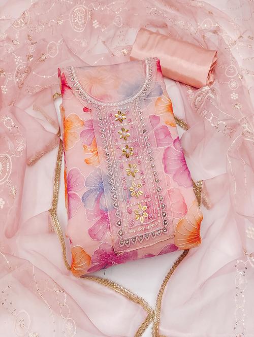 women embellished 3-piece floral unstitched dress material - 21645871 - Very Small Image - 1