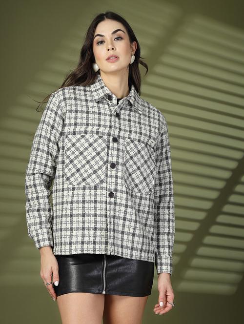 women checkered long sleeve shacket - 21645909 - Very Small Image - 1