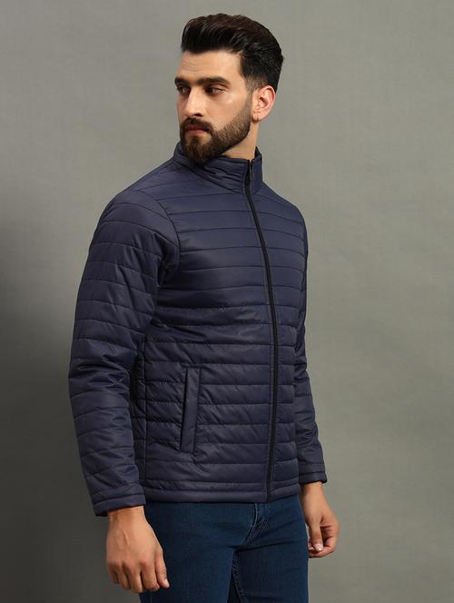 men solid stand collar neck quilted jacket - 21646551 - Very Small Image - 1