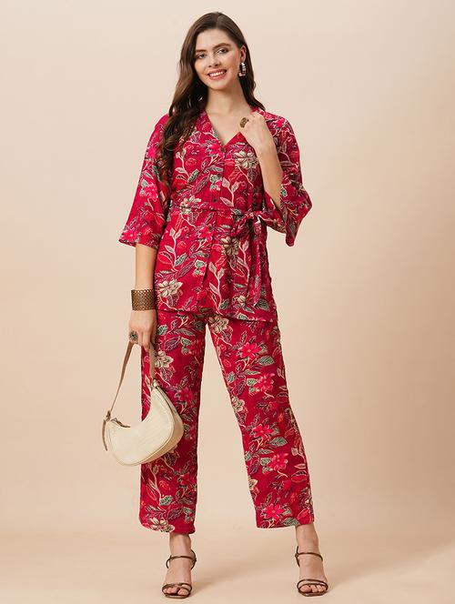 women pink floral printed ethnic co-ord set - 21646836 - Very Small Image - 1