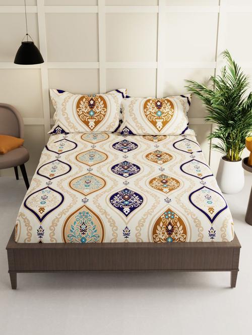 quirky home fantasy collection premium cotton blend 180 tc flat double wrinklefree bedsheet with 2 pillow covers, floral ivory - 21648249 - Very Small Image - 1