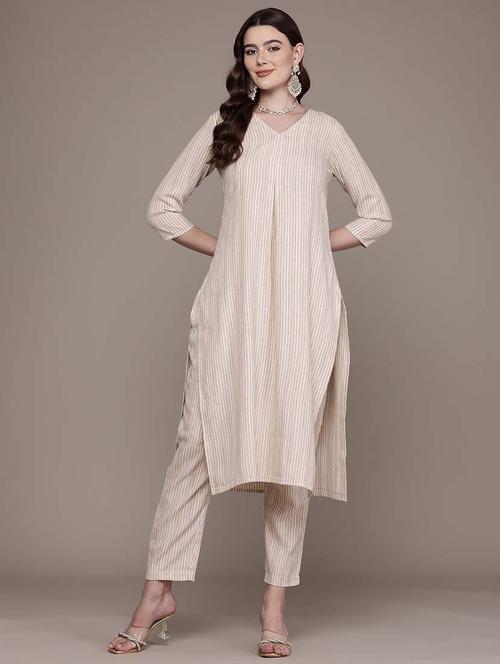 women stripes v neck kurta pant set - 21648647 - Very Small Image - 1