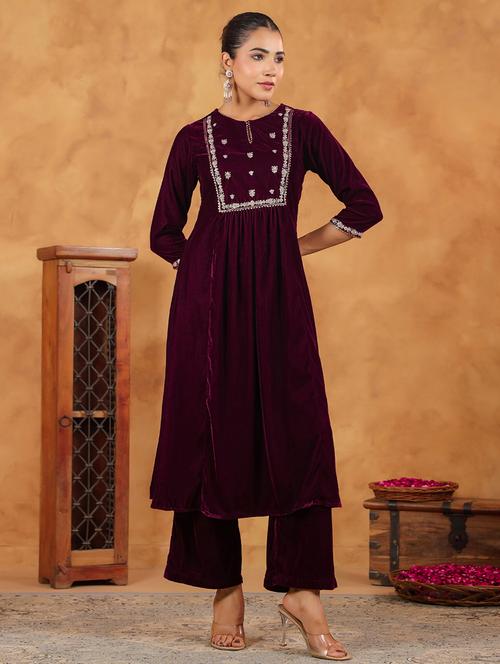 women purple embroidered kurta pant set - 21648918 - Very Small Image - 1