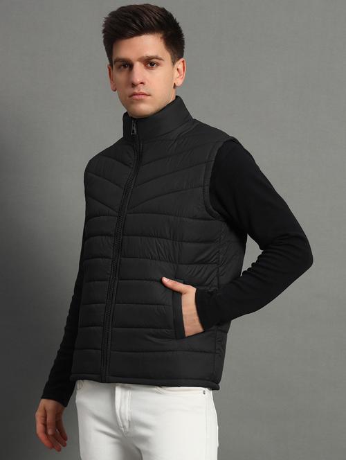men plain stand collar sleeveless quilted jacket - 21649920 - Very Small Image - 1