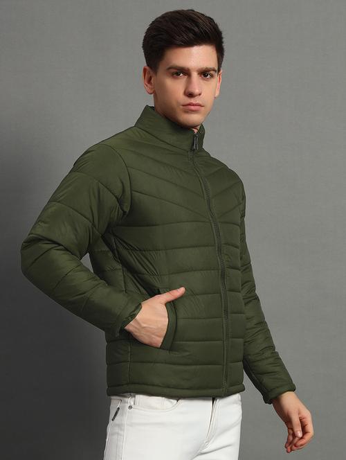 men plain stand collar long sleeve quilted jacket - 21649930 - Very Small Image - 1