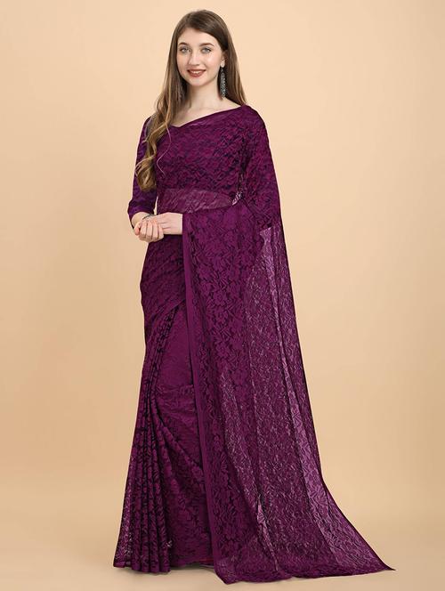 women purple lace detailed net saree - 21649996 - Very Small Image - 1