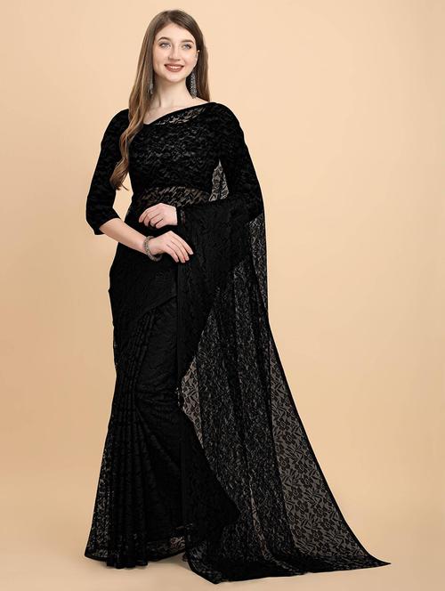 women black lace detailed net saree - 21650028 - Very Small Image - 1