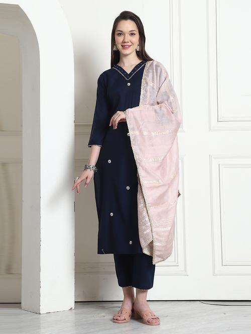 women mirror work kurta pant set with dupatta - 21650346 - Very Small Image - 1