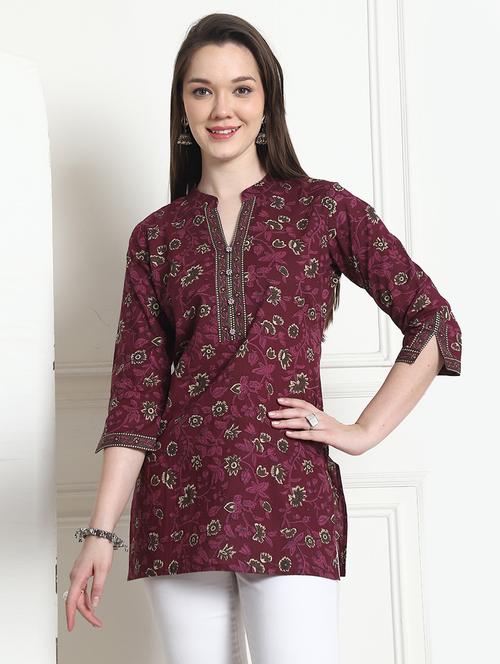 women printed three quarter sleeve tunic - 21650404 - Very Small Image - 1